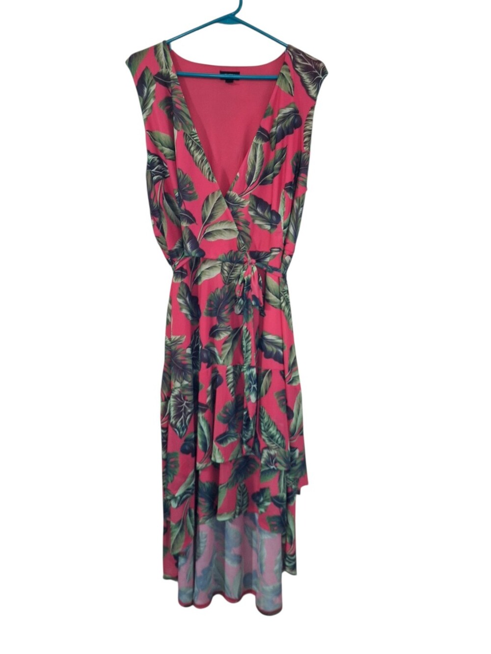 Tropical 2X beachy vacation resort cruise wrap top tiered hi low midi/maxi dress